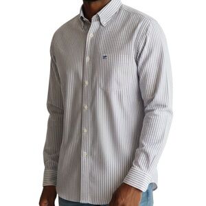 CHAPS Shirt Button Down Long Sleeve Dress Shirt Blue Tan Stripes Size 17